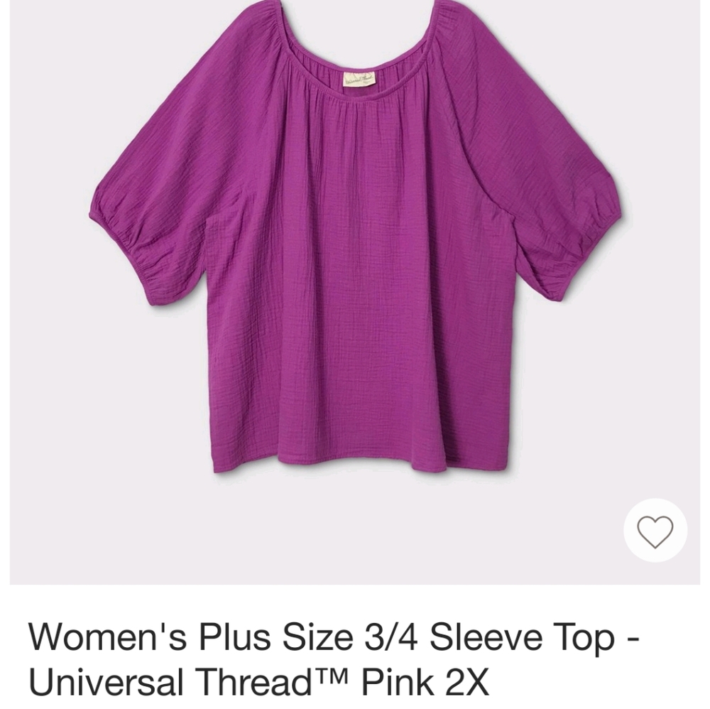 NWT Target Universal Thread 3/4 Sleeve Pink Top